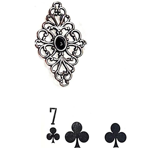 Beautiful Vintage Ornate Sterling Silver & Onyx Cabochon Pin/Brooch - Picture 8 of 8